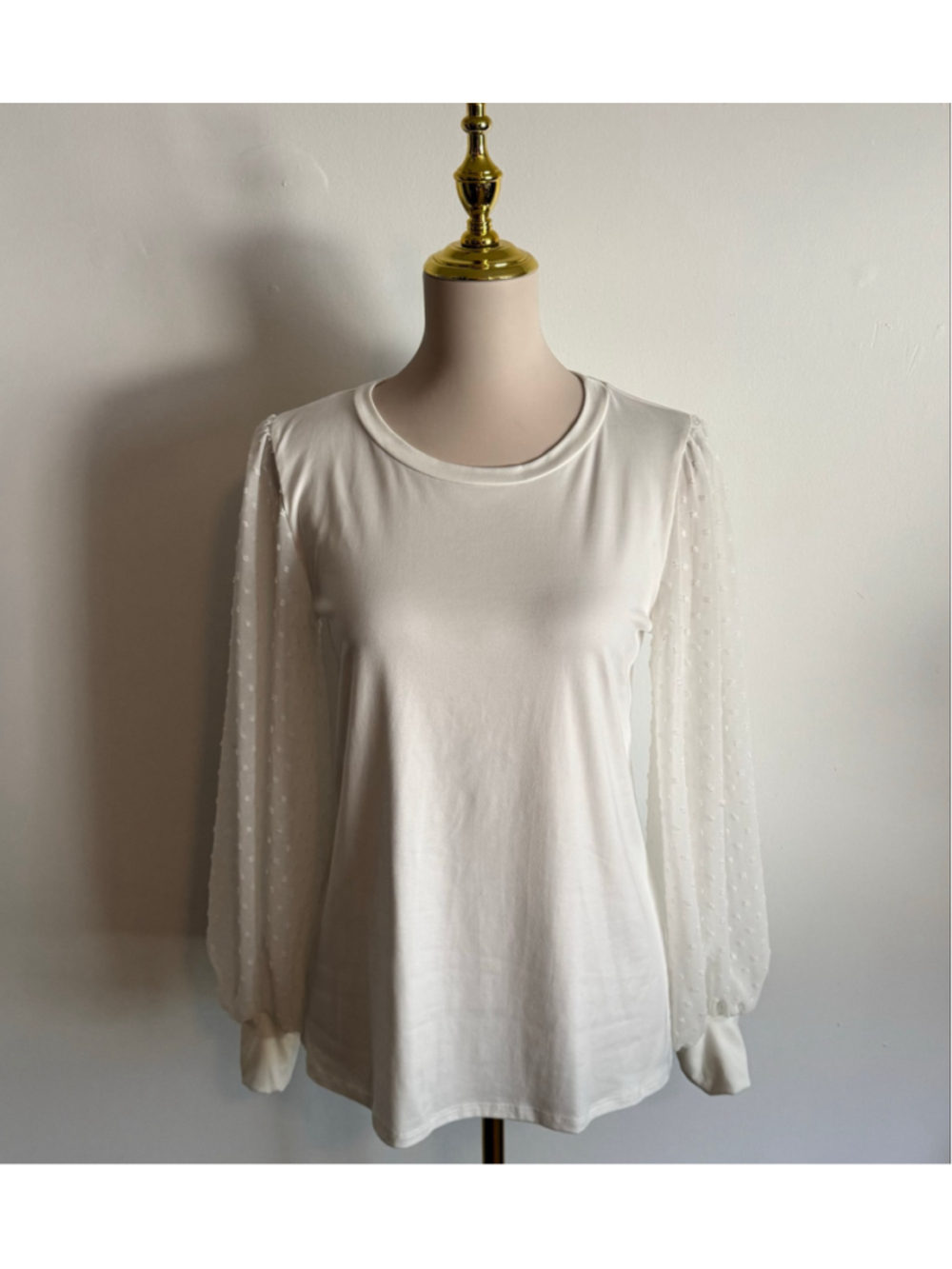 Women's Les Amis White Long Sleeve Tee with Sheer Sleeves M